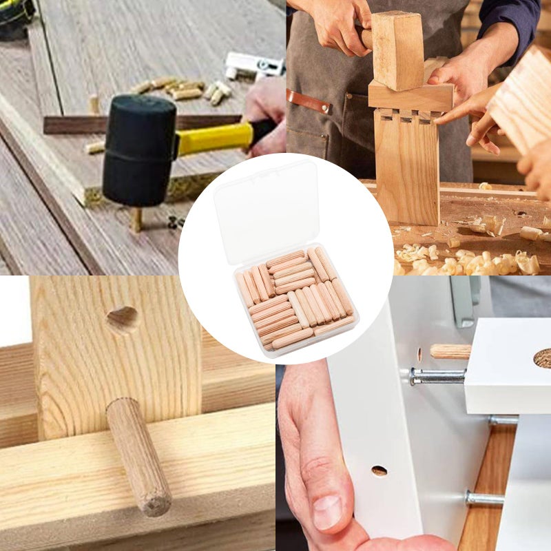 Adyoney 48Pcs 6mm x 30mm / 1/4 Inch x 1.18 Inch Wooden Dowel Pin Fluted Beveled Ends Wooden Pegs Support Shelves - Image 5
